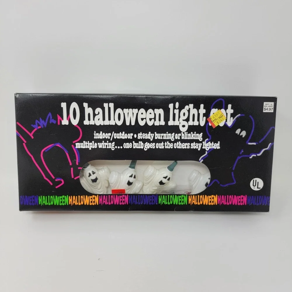 Vintage Walmart String Of 10 Plastic Halloween Ghost Lights - Tested